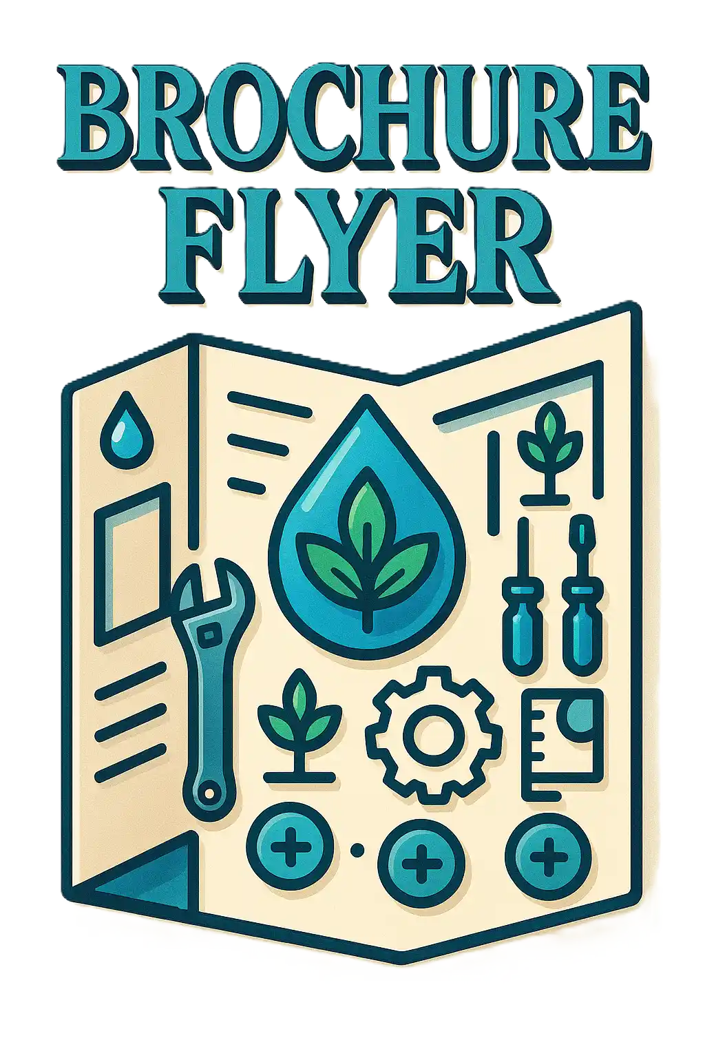 This is a picture of a tri-folder brochure flyer with water and tools showing the versatility of LazyGrow.