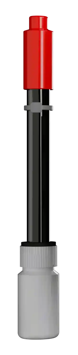 pH sensor with a potassium chloride solution on the end for long term storage.